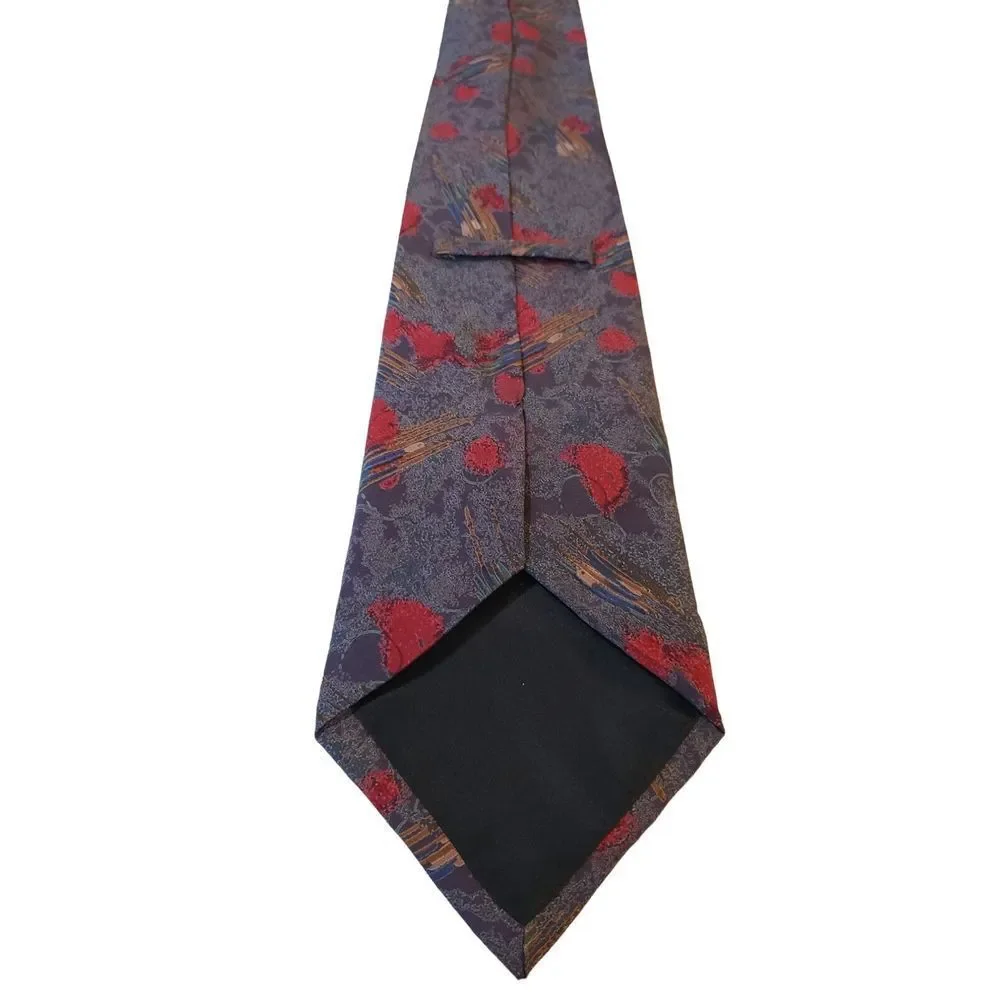 Vintage Secours Abstract Multicolor NeckTie 100% Silk Blues and Reds‎